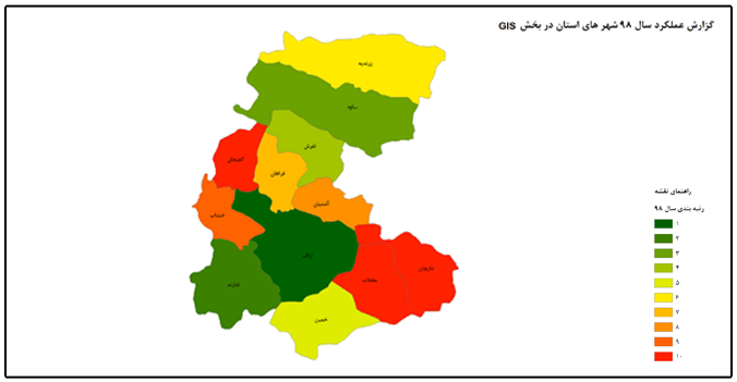 ارزیابی GIS شهرستان های استان در سال 98